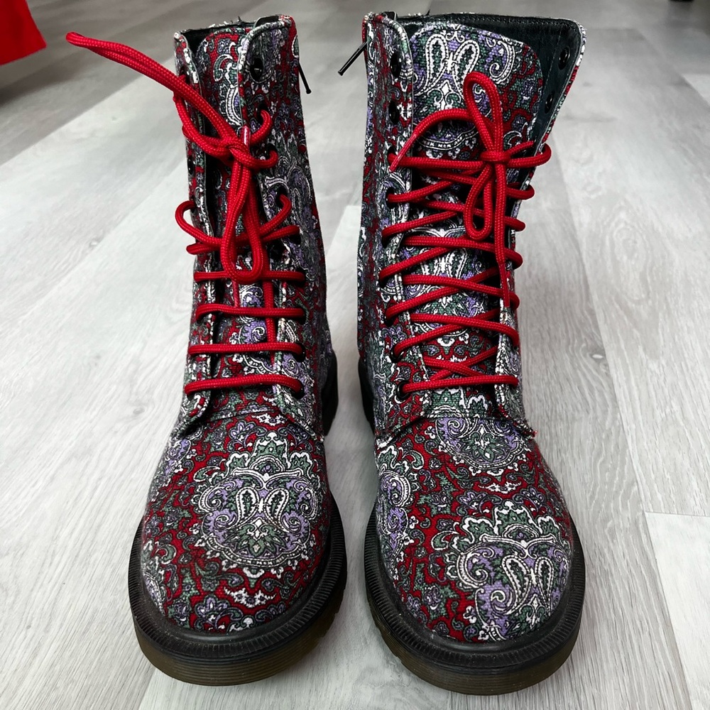 Y’s YOSHI YAMAMOTO DR MARTEN LEATHER PAISLEY COMBAT BOOTS COACHELLA FESTIVAL 7.5 - Picture 3 of 8